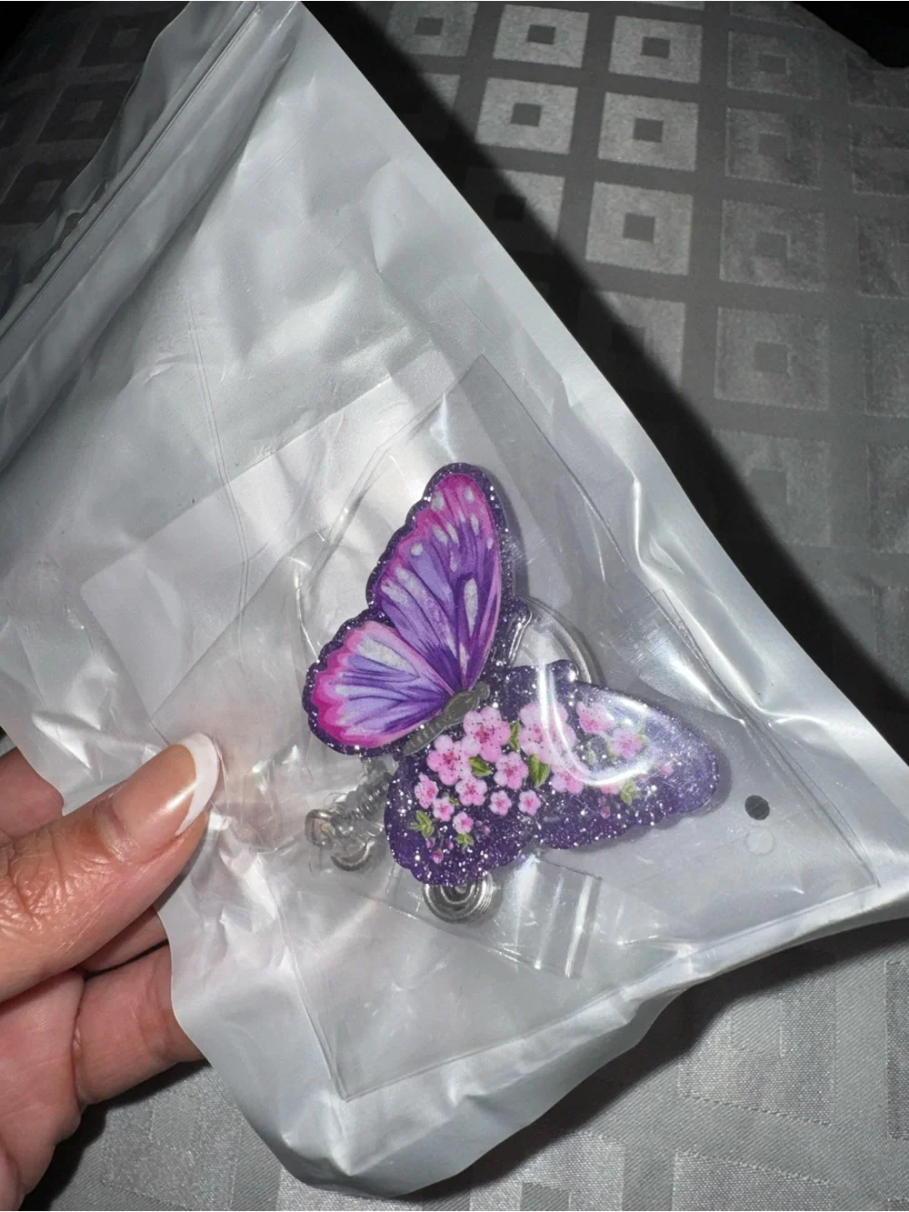 Soleebee Purple Butterfly Nurse Badge Reel, Cute Bling Retractable Badge Holder,